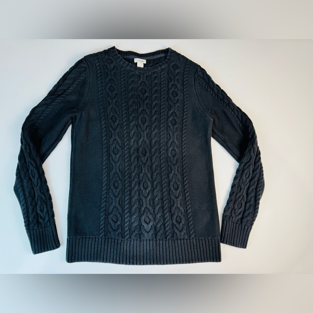 LL Bean Sweater Womens Small Thick Fisherman Heavy Pullover black Grandmom VTG